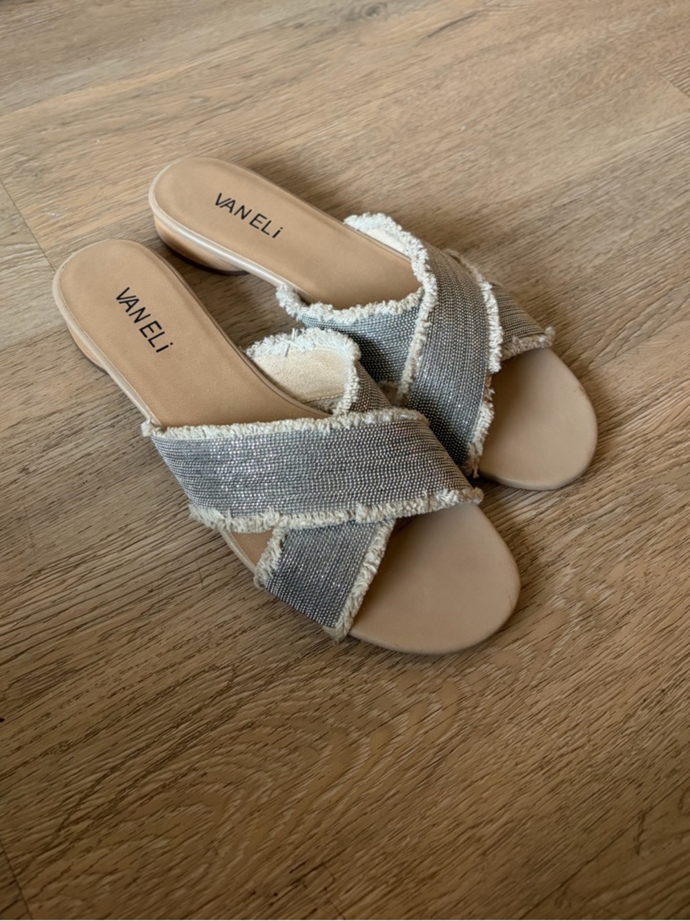 Vaneli Slide Sandals Silver Beige Slip On 8